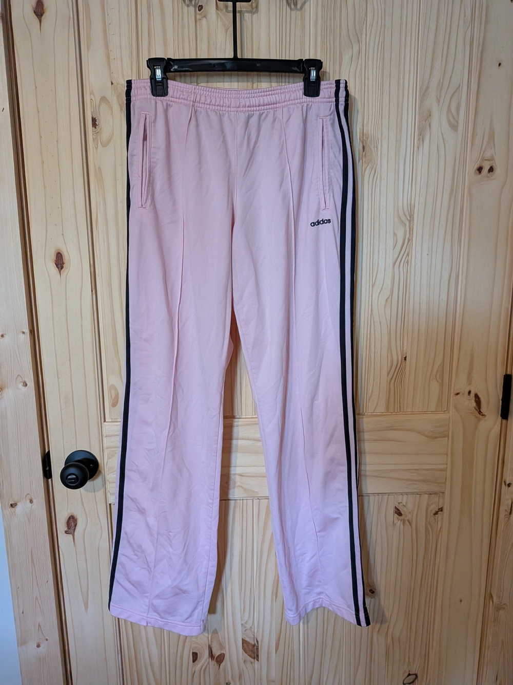 Women's Y2K Adidas Pink Track Pants with Black Side Stripes